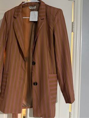Brown Striped Blazer with Pink Accents